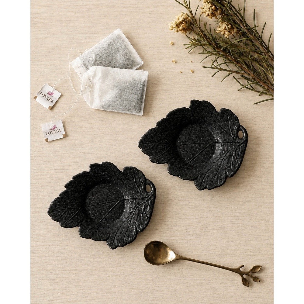 WAZUQU Japanese Cast Iron Leaf Spoon Rest Tea Bag Dish Set 2 4.5" Japan